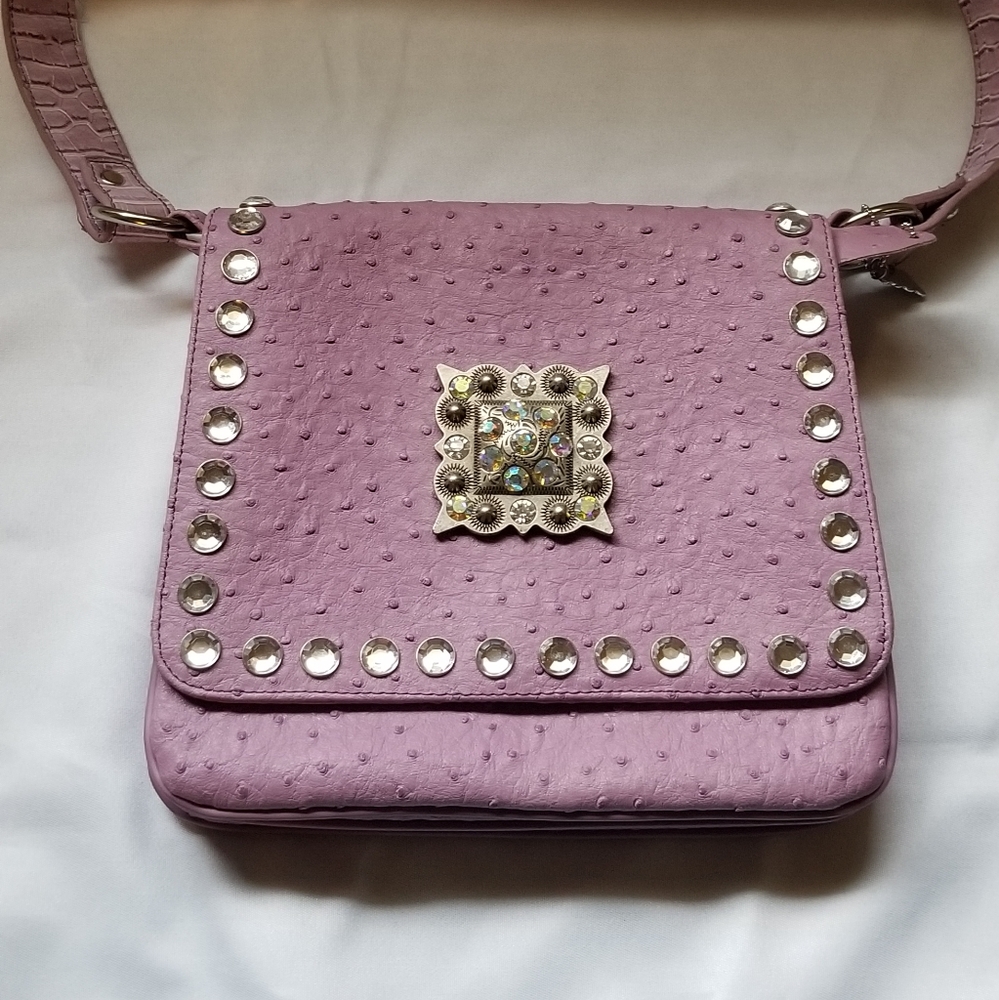 BHW Western Rhinestone lavender Faux/Vegan Ostrich pu…
